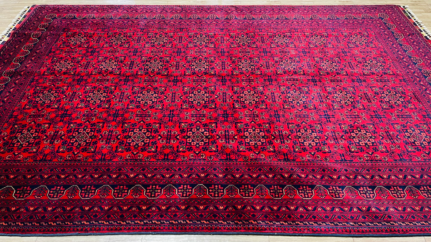 Pure Wool, Naturally Dyed, Hand Knotted, Fine Afghan Traditional Khal Mohammadi Area Rug – 9’ 10’’ x 6’ 8’’