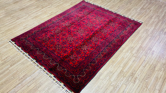 Pure Wool, Naturally Dyed, Hand Knotted, Fine Afghan Traditional Khal Mohammadi Area Rug – 6’ 3’’ x 4’ 10’’