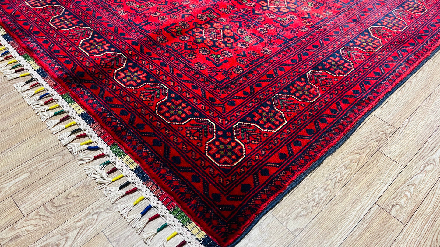 Pure Wool, Naturally Dyed, Hand Knotted, Fine Afghan Traditional Khal Mohammadi Area Rug – 6’ 3’’ x 4’ 10’’