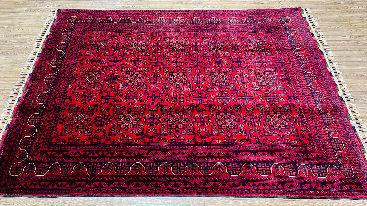 Pure Wool, Naturally Dyed, Hand Knotted, Fine Afghan Traditional Khal Mohammadi Area Rug – 6’ 3’’ x 4’ 10’’