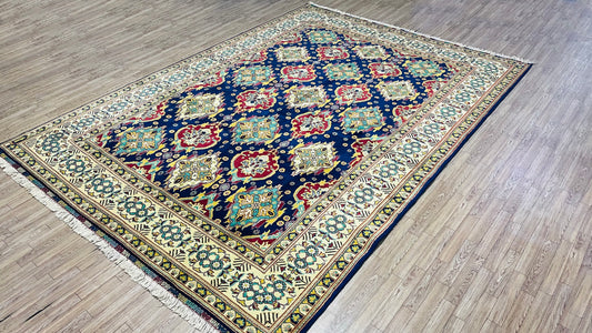 One of a Kind, Pure Wool, Naturally Dyed, Hand Knotted, Fine Afghan Tribal Merinos Area Rug – 9’ 1’’ x 6’ 8’’