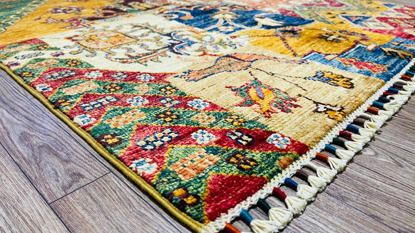 One of a Kind, Fine, Pure Wool, Naturally Dyed, Hand Knotted, Afghan Traditional Chobi Area Rug - 4’ x 2’ 9’’