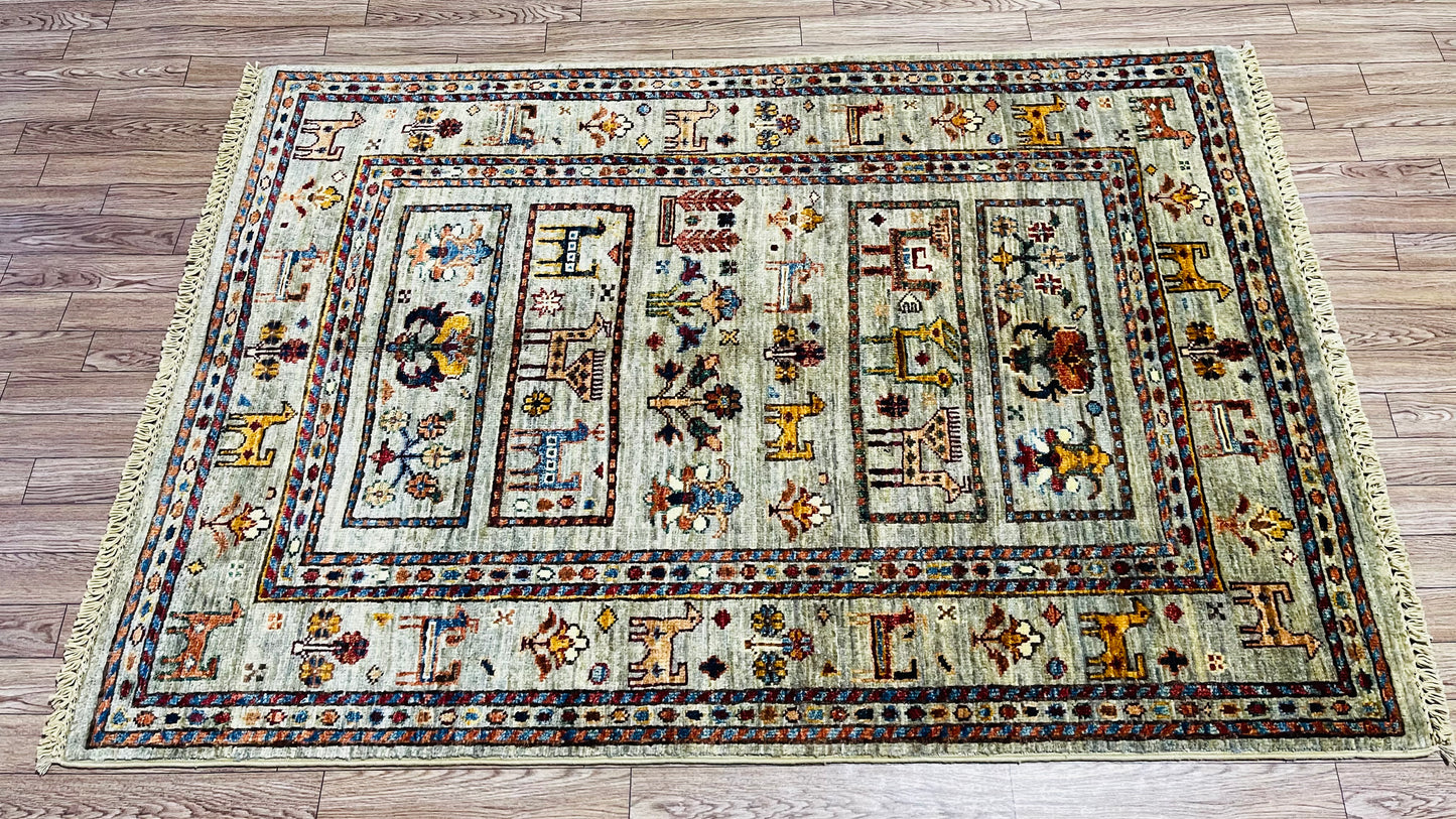 One of a kind, Pure Wool, Naturally Dyed, Hand Knotted, Fine Afghan Traditional Chobi Area Rug – 3’ 12’’ x 2’ 11’’