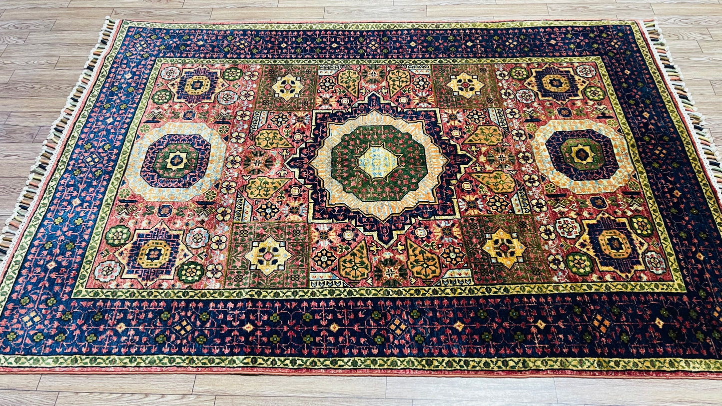 One of a Kind, Pure Wool, Naturally Dyed, Hand Knotted, Fine Afghan Tribal Khorjin Area Rug – 4’ 9’’ x 3’ 3’’