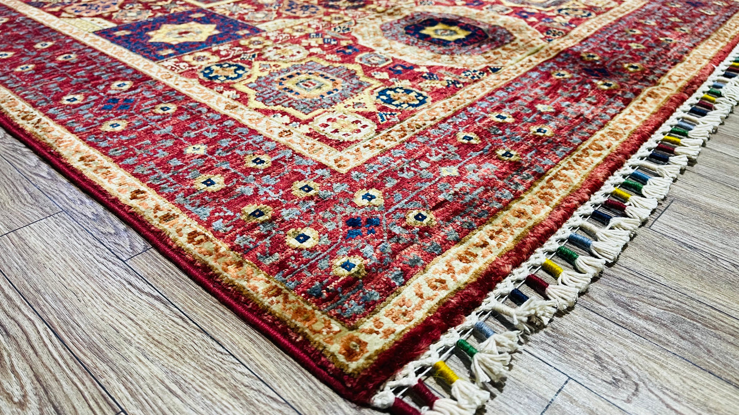 One of a Kind, Pure Wool, Naturally Dyed, Hand Knotted, Fine Afghan Tribal Mamluk Area Rug – 4’ 11’’ x 3’ 3’’