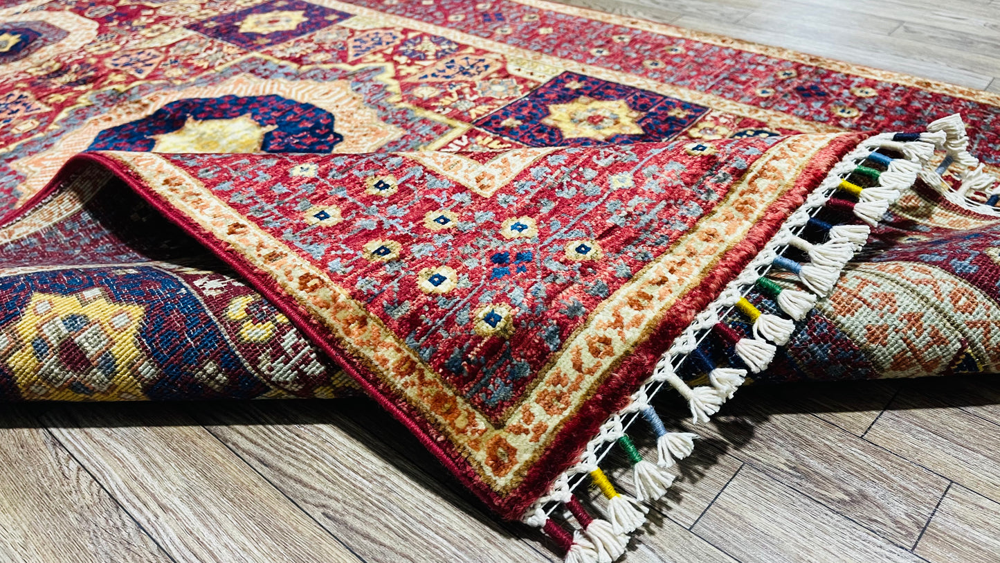 One of a Kind, Pure Wool, Naturally Dyed, Hand Knotted, Fine Afghan Tribal Mamluk Area Rug – 4’ 11’’ x 3’ 3’’