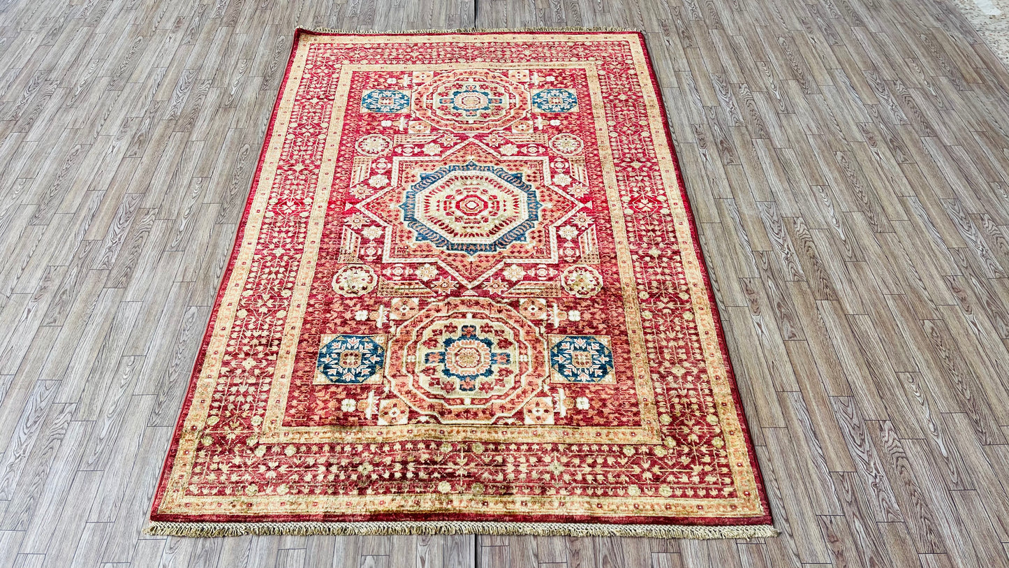 One of a Kind, Pure Wool, Naturally Dyed, Hand Knotted, Fine Afghan Tribal Mamluk Area Rug – 5’ 11’’ x 4’ 1’’