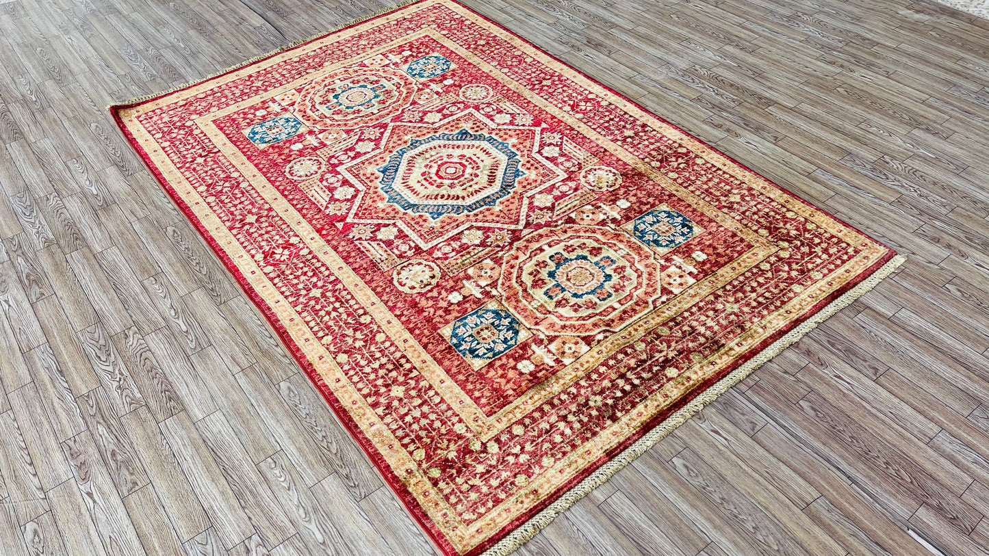 One of a Kind, Pure Wool, Naturally Dyed, Hand Knotted, Fine Afghan Tribal Mamluk Area Rug – 5’ 11’’ x 4’ 1’’