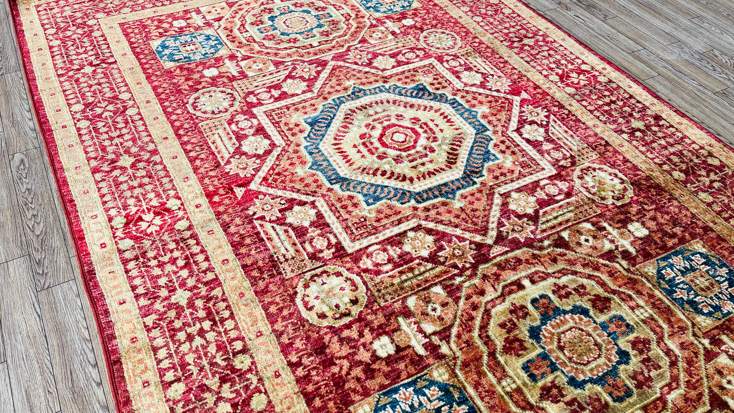 One of a Kind, Pure Wool, Naturally Dyed, Hand Knotted, Fine Afghan Tribal Mamluk Area Rug – 5’ 11’’ x 4’ 1’’