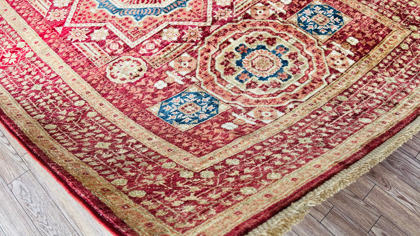 One of a Kind, Pure Wool, Naturally Dyed, Hand Knotted, Fine Afghan Tribal Mamluk Area Rug – 5’ 11’’ x 4’ 1’’