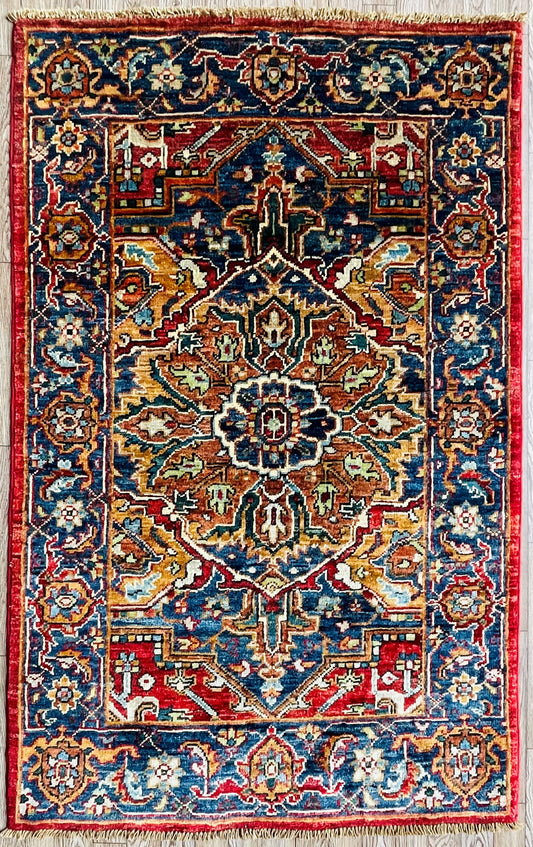 One of a Kind, Pure Wool, Naturally Dyed, Hand Knotted, Fine Afghan Traditional Haris Area Rug – 4’ 4’’ x 2’ 8’’