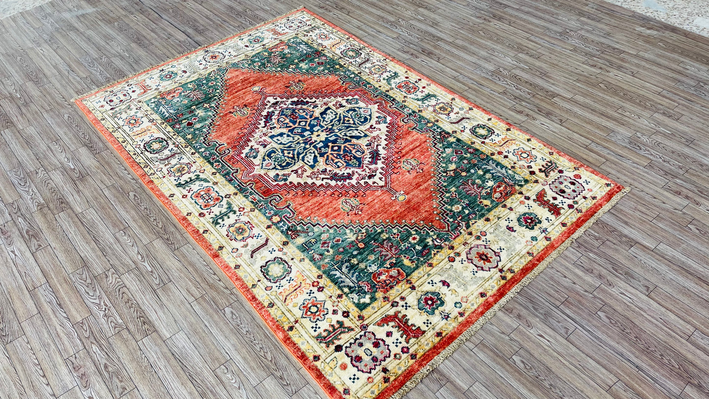 One of a Kind, Pure Wool, Naturally Dyed, Hand Knotted, Fine Afghan Traditional Haris Area Rug – 5’ 12’’ x 3’ 11’’