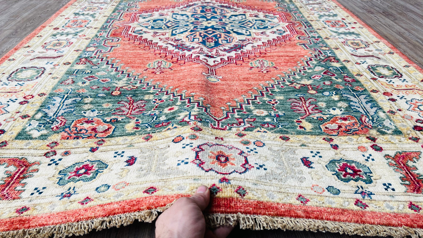 One of a Kind, Pure Wool, Naturally Dyed, Hand Knotted, Fine Afghan Traditional Haris Area Rug – 5’ 12’’ x 3’ 11’’