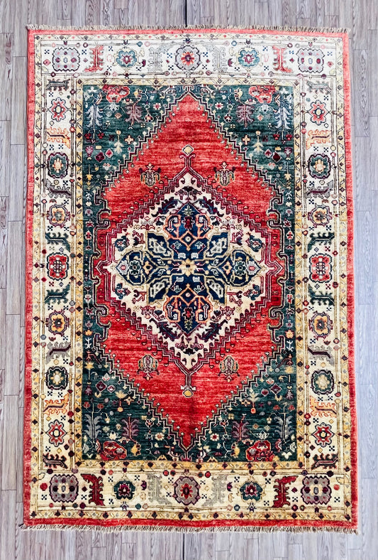 One of a Kind, Pure Wool, Naturally Dyed, Hand Knotted, Fine Afghan Traditional Haris Area Rug – 5’ 12’’ x 3’ 11’’