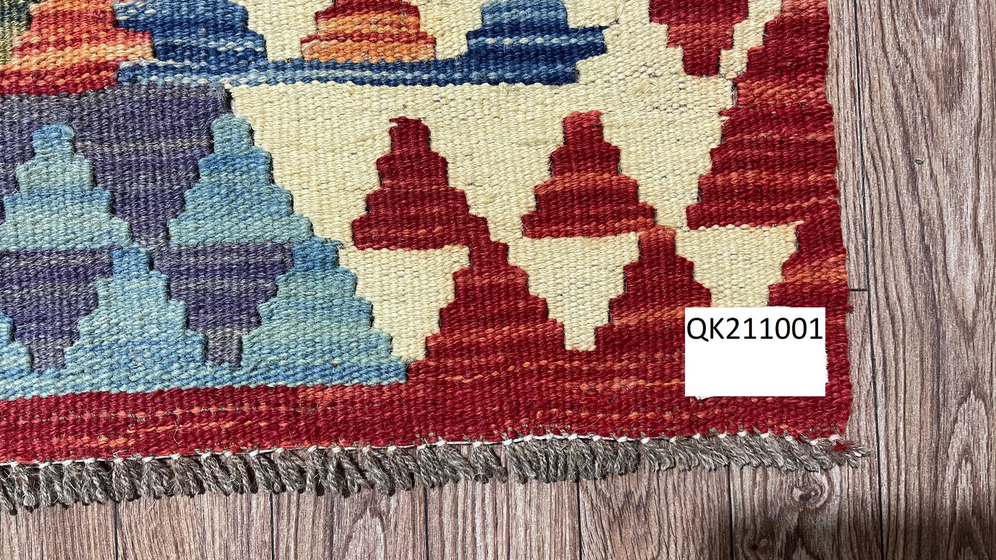 Colorful, Handwoven, Fine Afghan Maimana Kilim - Reversible Area Rug - 9’ 7’’ x 6’ 2’’