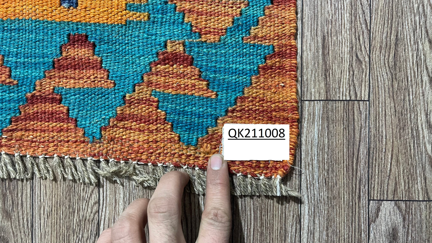 Colorful, Handwoven, Fine Afghan Maimana Kilim -Reversible Area Rug - 9’ 6’’ x 6’ 5’’