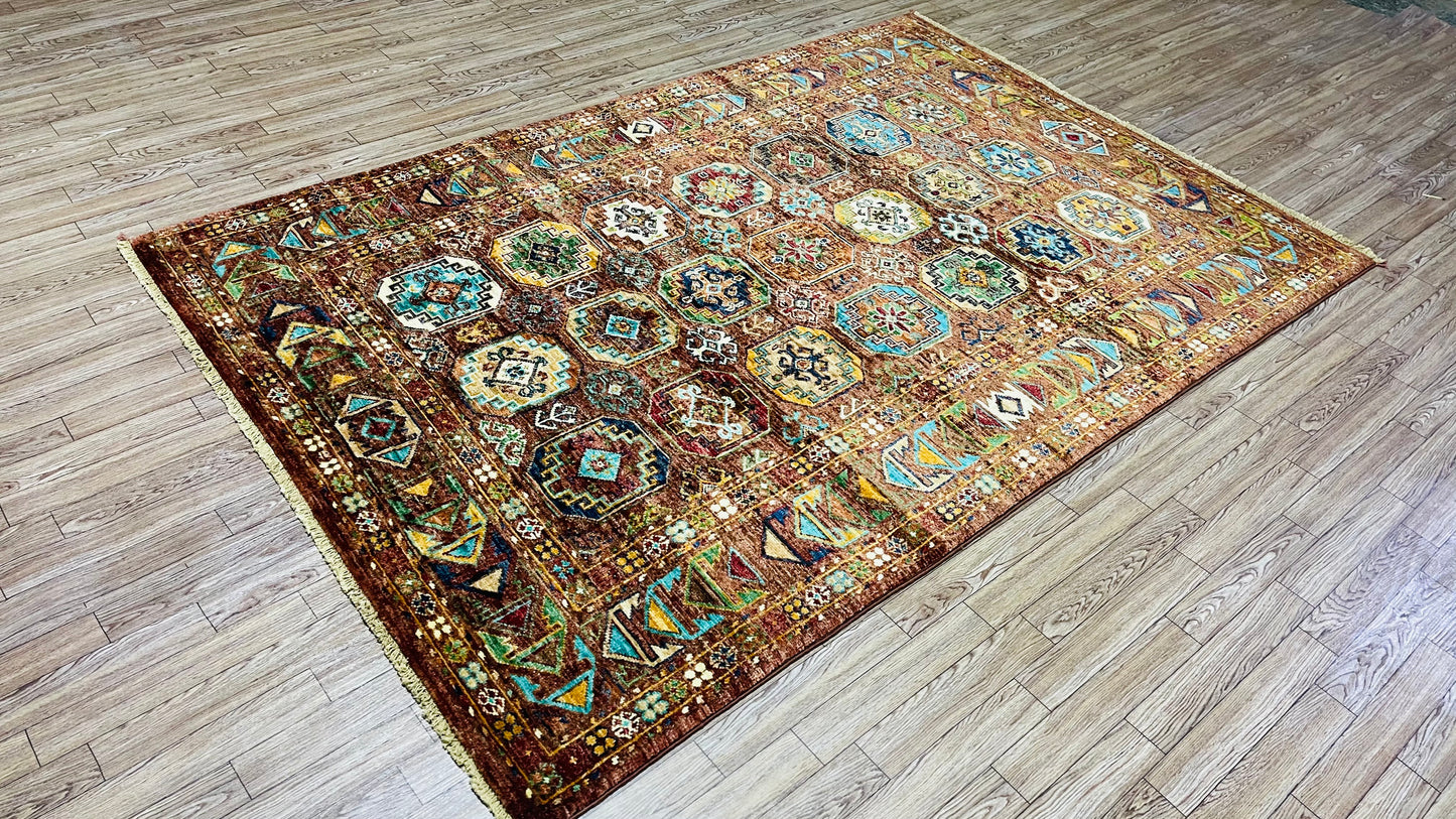 One of a kind, Pure Wool, Naturally Dyed, Hand Knotted, Fine Afghan Traditional Waziri Area Rug – 5’ 12’’ x 3’ 11’’