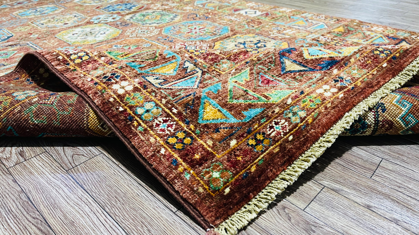 One of a kind, Pure Wool, Naturally Dyed, Hand Knotted, Fine Afghan Traditional Waziri Area Rug – 5’ 12’’ x 3’ 11’’