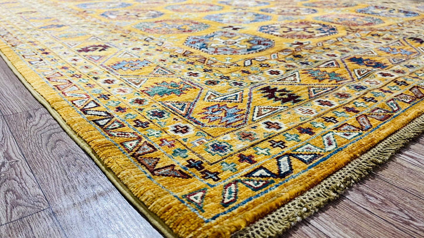 One of a Kind, Pure Wool, Naturally Dyed, Hand Knotted, Fine Afghan Traditional Feel Pai Area Rug – 7’ 12’’ x 5’ 7’’