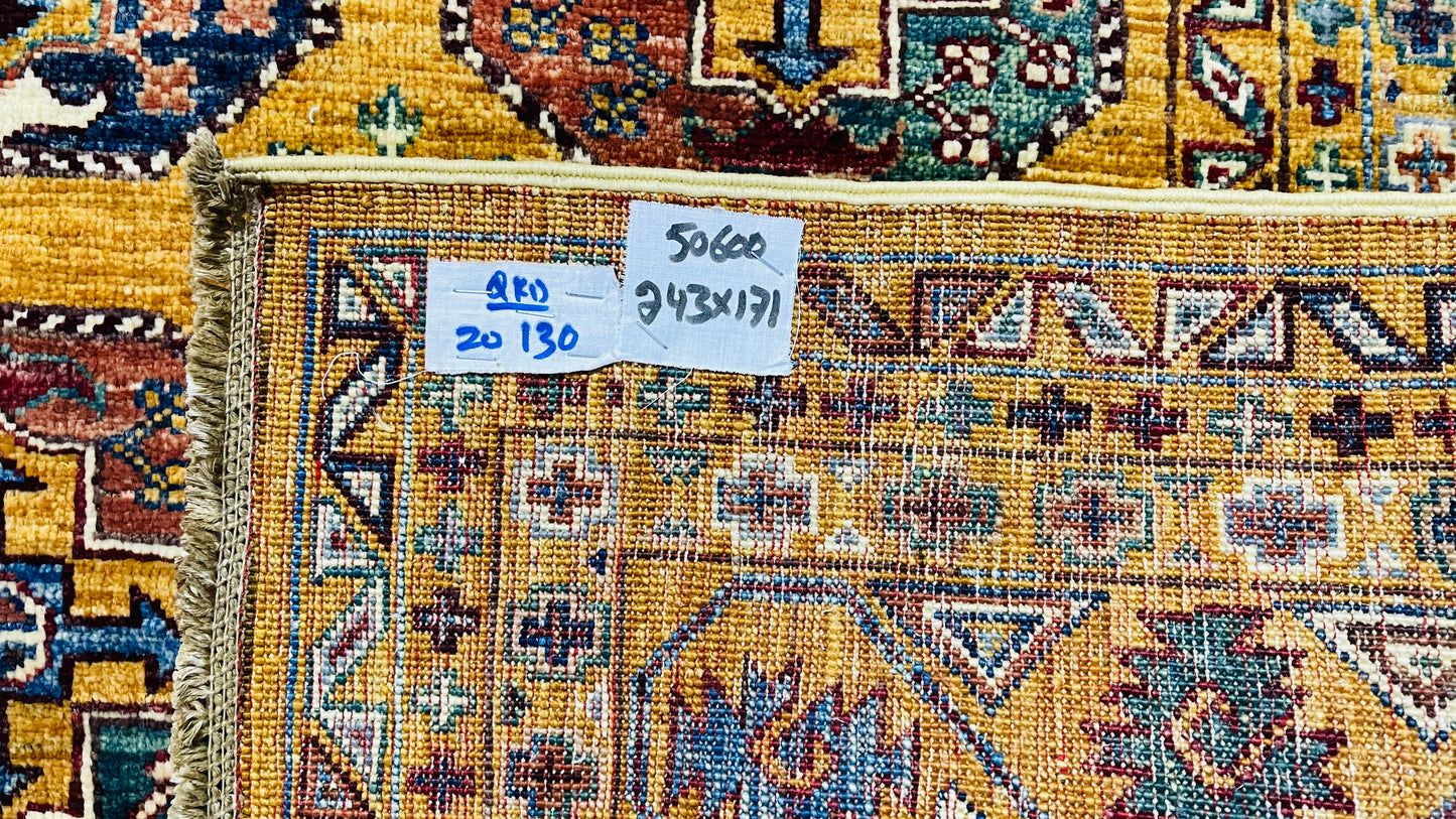 One of a Kind, Pure Wool, Naturally Dyed, Hand Knotted, Fine Afghan Traditional Feel Pai Area Rug – 7’ 12’’ x 5’ 7’’