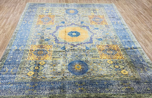 One of a Kind, Pure Wool, Naturally Dyed, Hand Knotted, Fine Afghan Tribal Mamluk Area Rug – 9’ 0’’ x 6’ 9’’