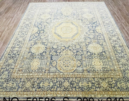 One of a Kind, Pure Wool, Naturally Dyed, Hand Knotted, Fine Afghan Tribal Mamluk Area Rug – 9’ 10’’ x 7’ 10’’