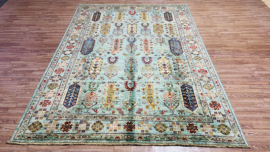 One of a Kind, Pure Wool, Naturally Dyed, Hand Knotted, Fine Afghan Traditional Waziri Area Rug - 8' 0'' x 5' 9''