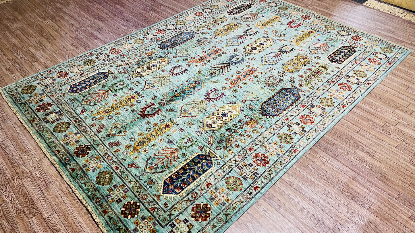 One of a Kind, Pure Wool, Naturally Dyed, Hand Knotted, Fine Afghan Traditional Waziri Area Rug - 8' 0'' x 5' 9''