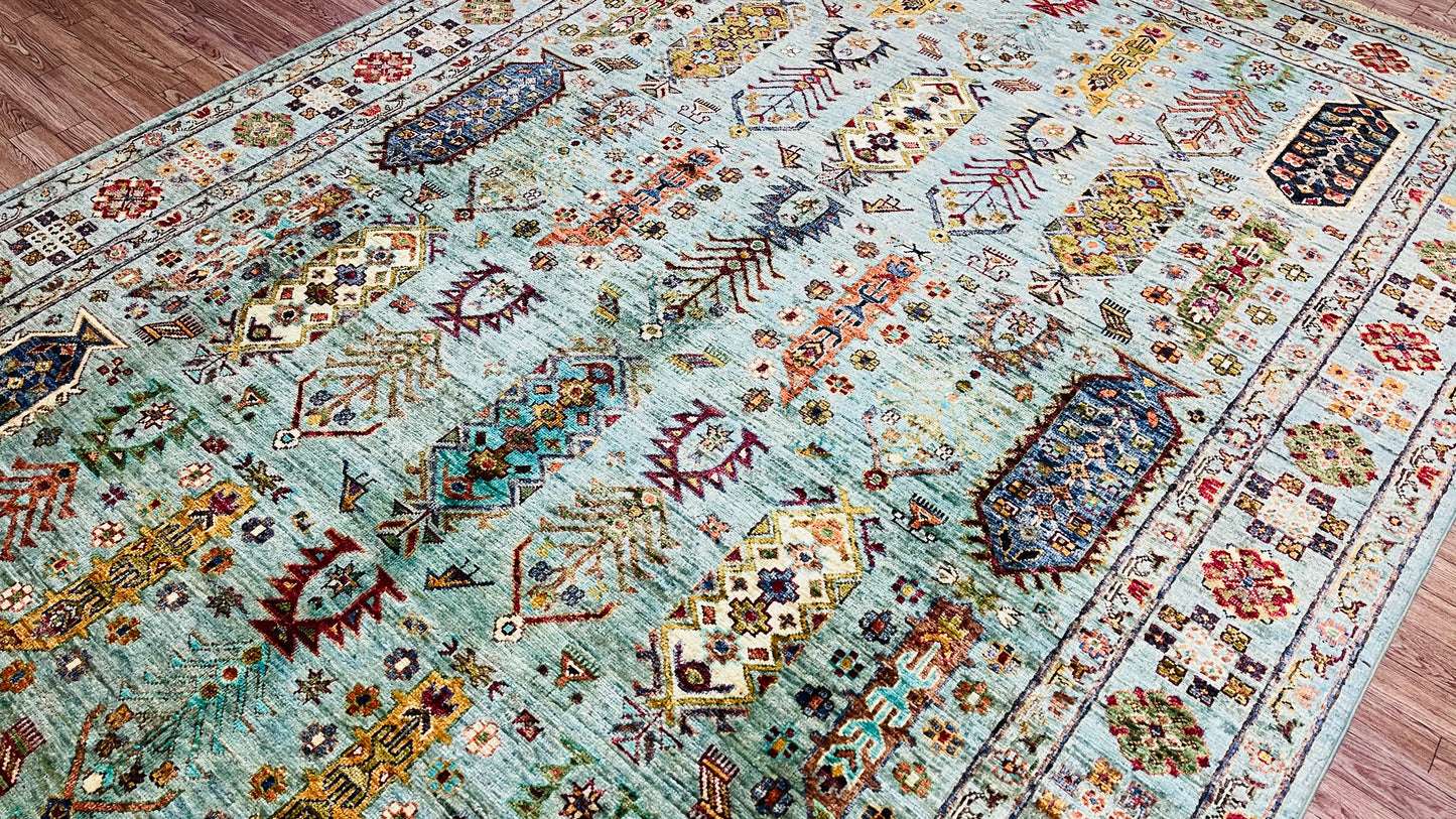 One of a Kind, Pure Wool, Naturally Dyed, Hand Knotted, Fine Afghan Traditional Waziri Area Rug - 8' 0'' x 5' 9''