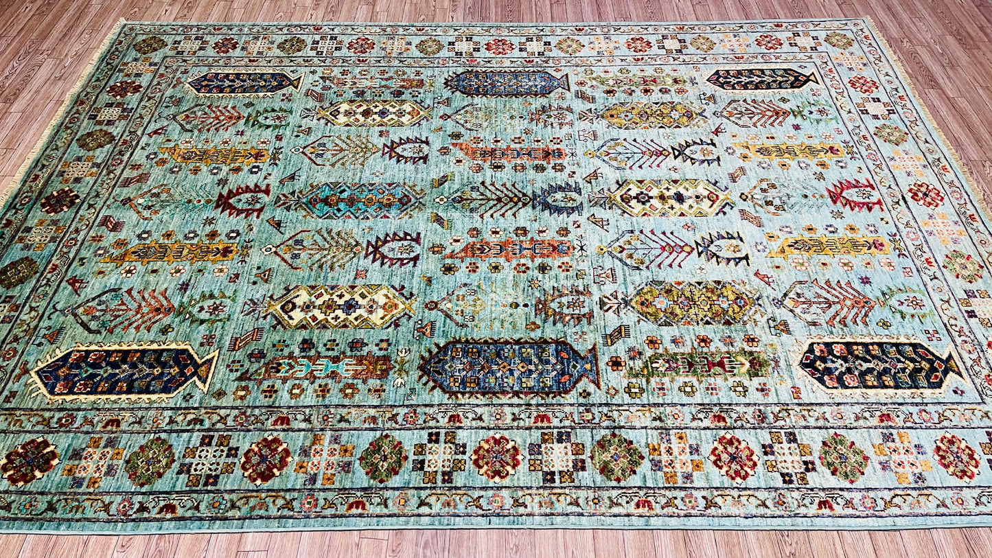 One of a Kind, Pure Wool, Naturally Dyed, Hand Knotted, Fine Afghan Traditional Waziri Area Rug - 8' 0'' x 5' 9''