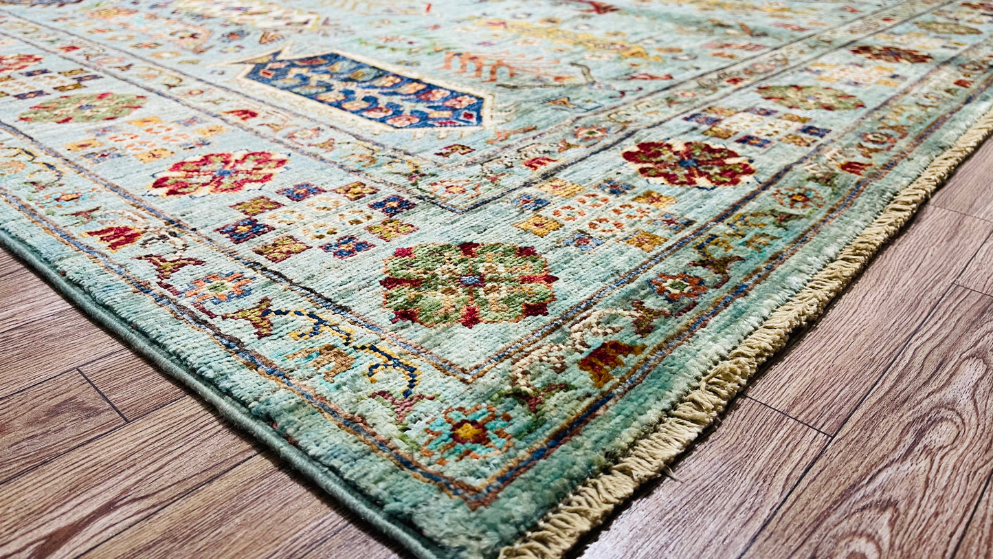 One of a Kind, Pure Wool, Naturally Dyed, Hand Knotted, Fine Afghan Traditional Waziri Area Rug - 8' 0'' x 5' 9''