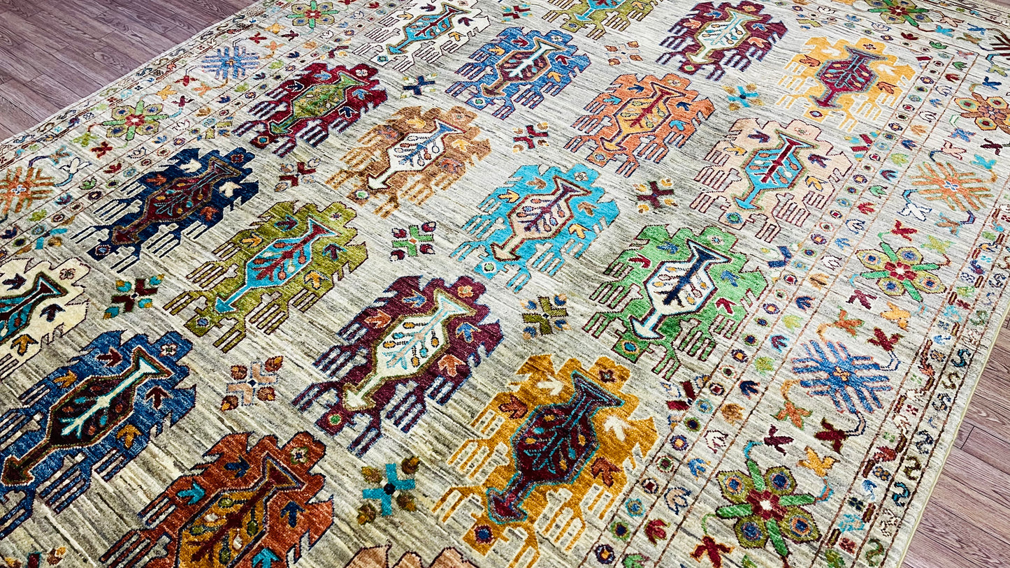 One of a Kind, Pure Wool, Naturally Dyed, Hand Knotted, Fine Afghan Traditional Waziri Area Rug – 8’ 2’’ x 5’ 10’’