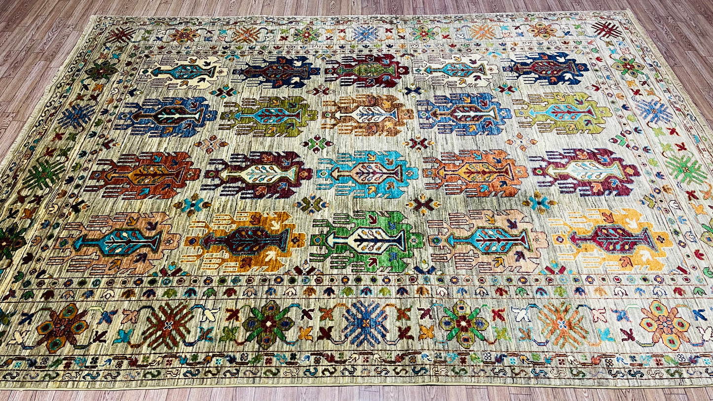 One of a Kind, Pure Wool, Naturally Dyed, Hand Knotted, Fine Afghan Traditional Waziri Area Rug – 8’ 2’’ x 5’ 10’’