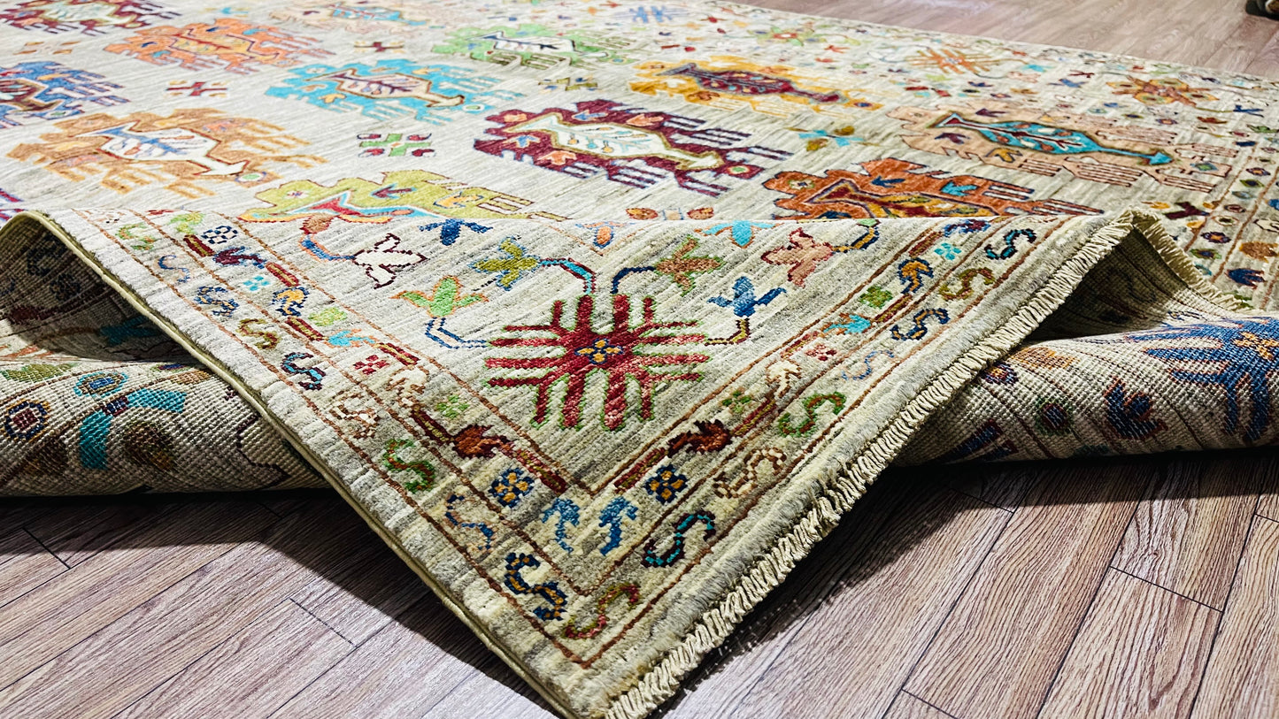 One of a Kind, Pure Wool, Naturally Dyed, Hand Knotted, Fine Afghan Traditional Waziri Area Rug – 8’ 2’’ x 5’ 10’’