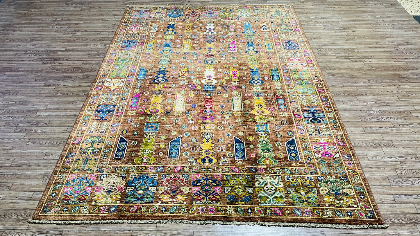 One of a kind, Pure Wool, Naturally Dyed, Hand Knotted, Fine Afghan Traditional Waziri Area Rug – 8’ 1’’ x 5’ 9’’