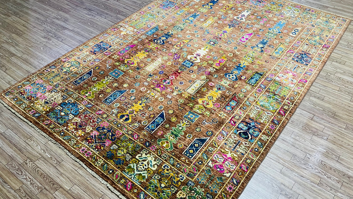 One of a kind, Pure Wool, Naturally Dyed, Hand Knotted, Fine Afghan Traditional Waziri Area Rug – 8’ 1’’ x 5’ 9’’