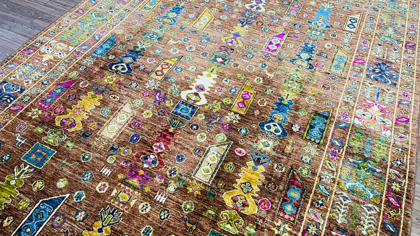 One of a kind, Pure Wool, Naturally Dyed, Hand Knotted, Fine Afghan Traditional Waziri Area Rug – 8’ 1’’ x 5’ 9’’