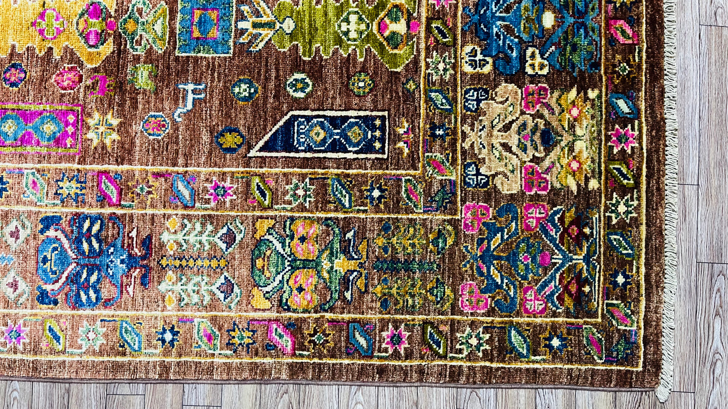 One of a kind, Pure Wool, Naturally Dyed, Hand Knotted, Fine Afghan Traditional Waziri Area Rug – 8’ 1’’ x 5’ 9’’