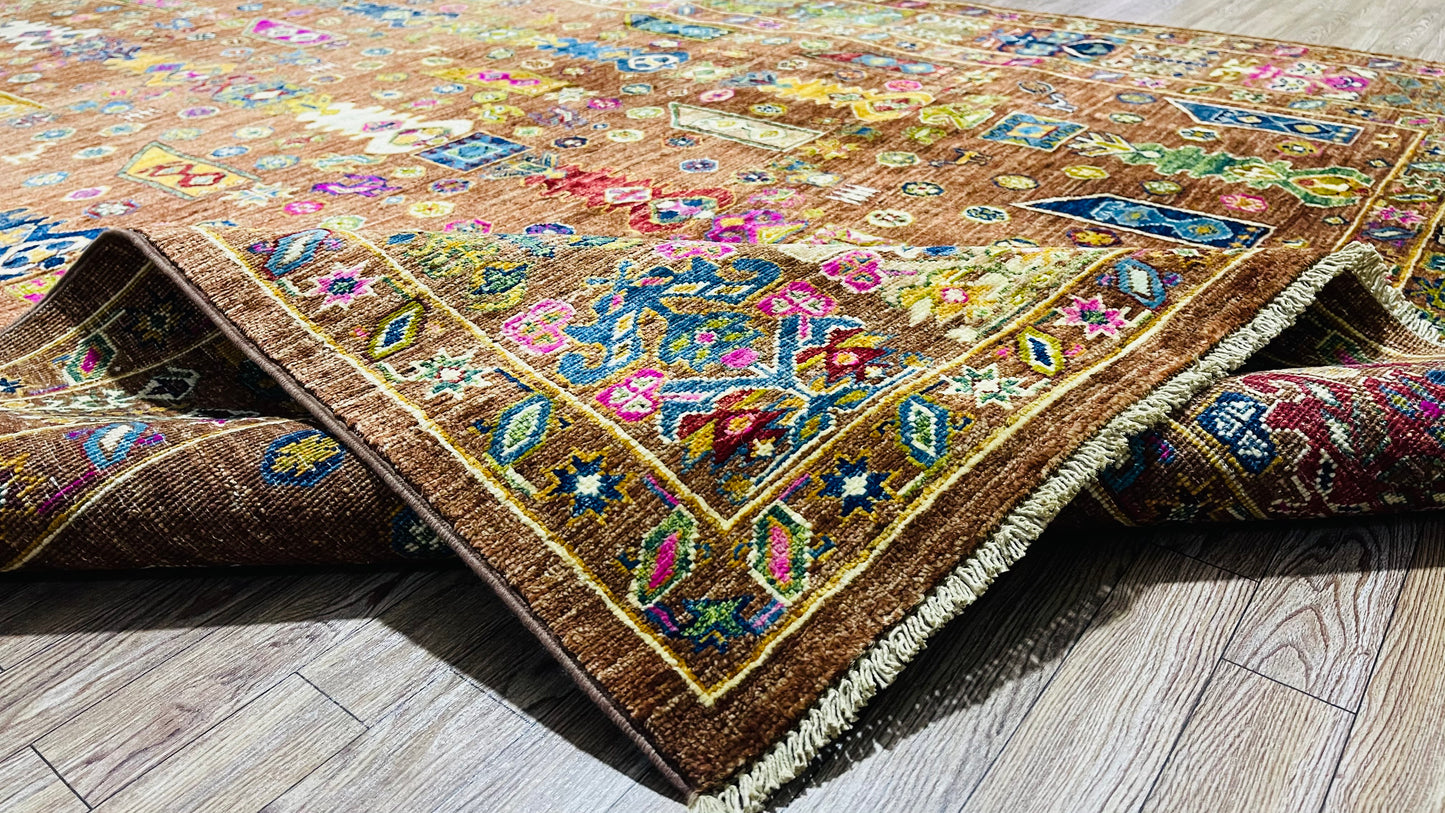 One of a kind, Pure Wool, Naturally Dyed, Hand Knotted, Fine Afghan Traditional Waziri Area Rug – 8’ 1’’ x 5’ 9’’