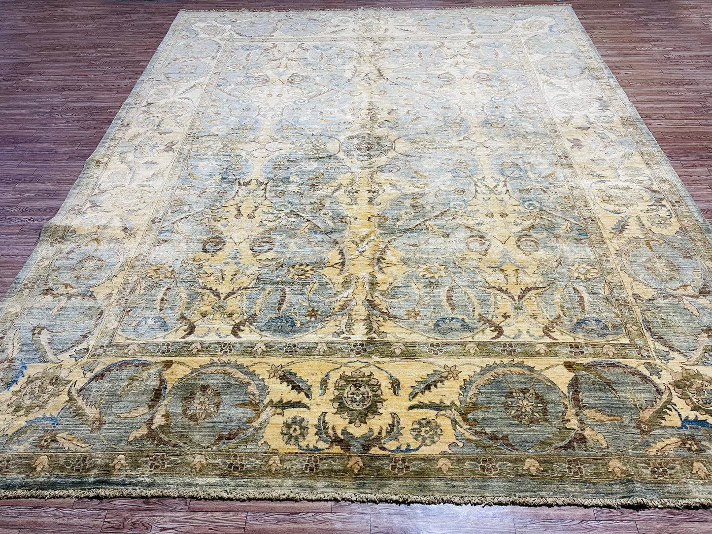 One of a Kind, Pure Wool, Naturally Dyed, Hand Knotted, Fine Afghan Traditional Chobi Area Rug – 9’ 10’’ x 8’ 1’’