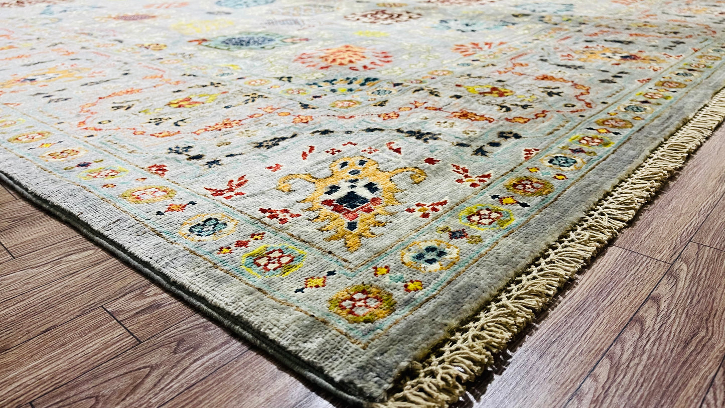 One of a kind, Pure Wool, Naturally Dyed, Hand Knotted, Fine Afghan Traditional Tabriz Area Rug – 9’ 12’’ x 8’ 1’’