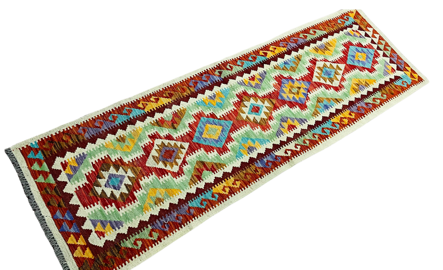 Colorful, Handwoven, Fine Afghan Maimana Kilim - Reversible Runner Rug - 6’ 3’’ x 2’ 0’’