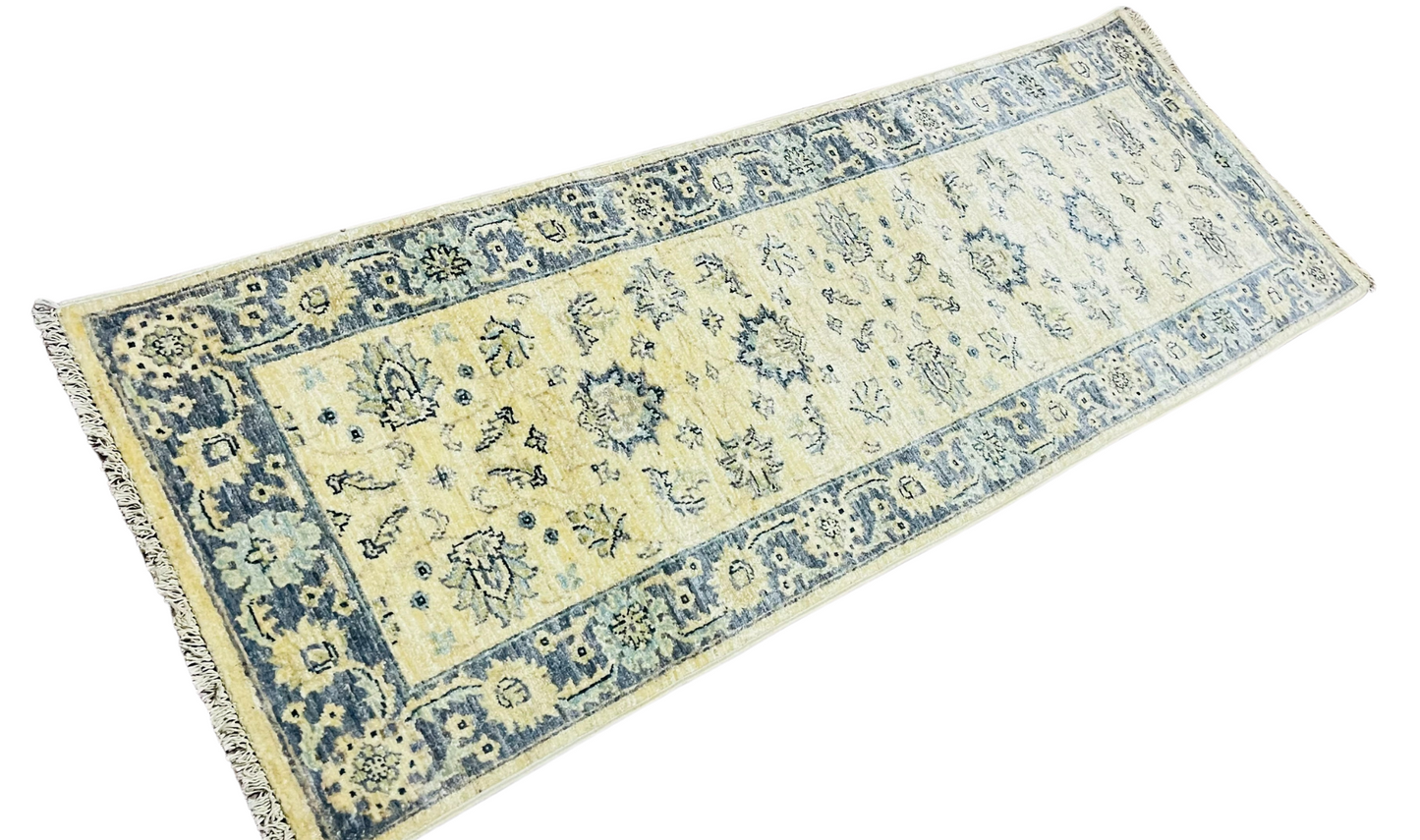 Pure Wool, Naturally Dyed, Hand Knotted, Fine Afghan Traditional Chobi Runner Rug - 5' 6'' x 1' 10''